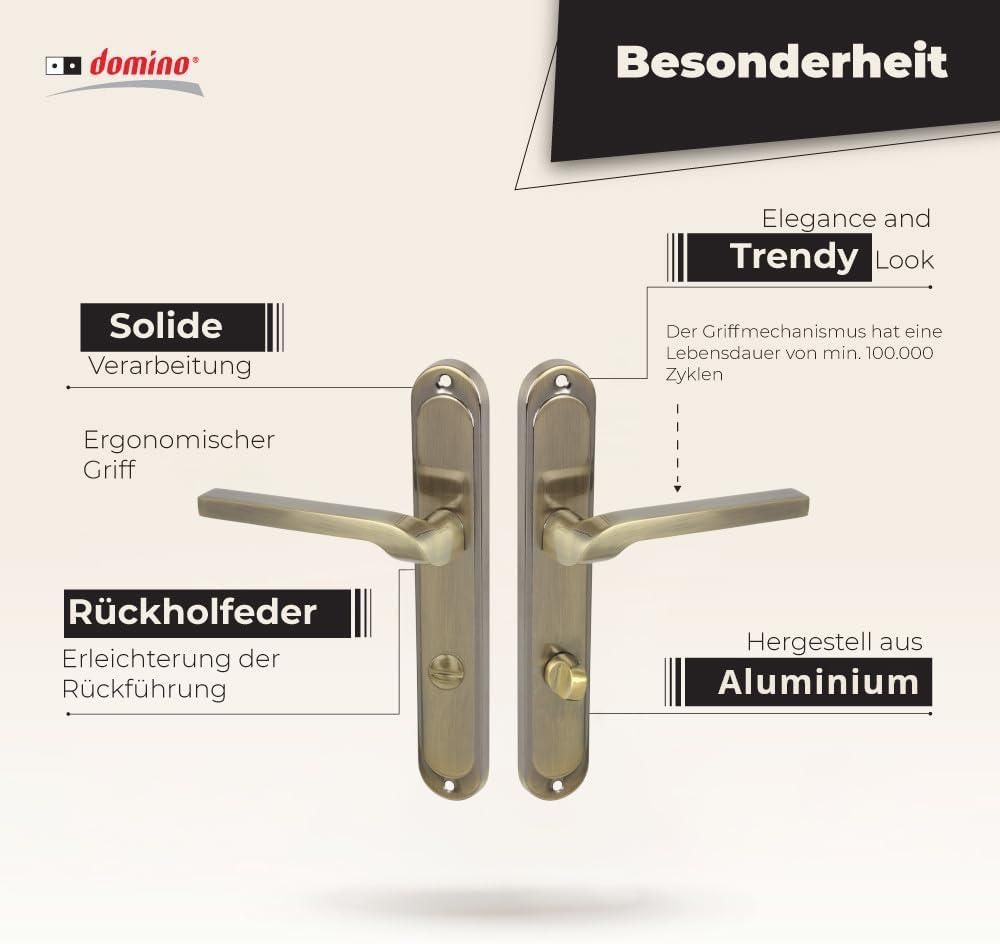 DOMINO Türgriff 78 Drückergarnitur WC - Badezimmer Set | Links & Rechts Türbeschlag für WC/Badezimmertüren | L-Form | aus Aluminium | Bronze | NEMO M3
