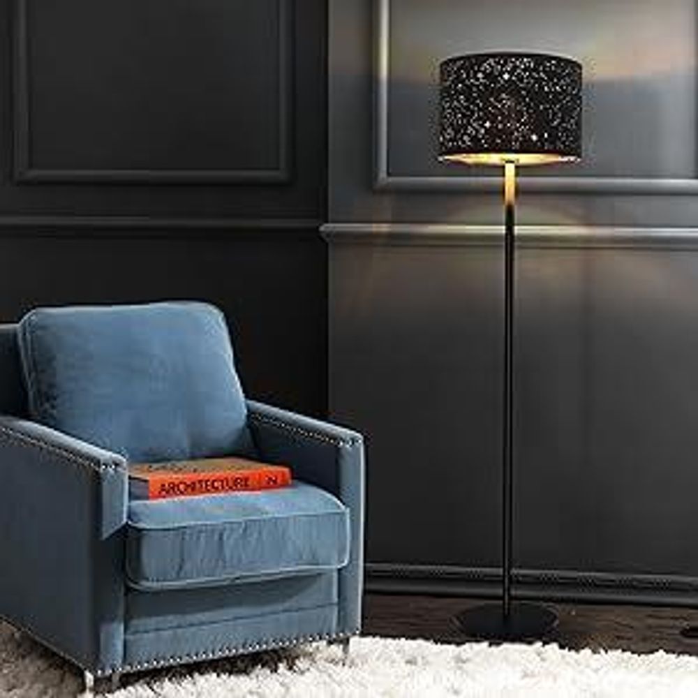 ZMH Lampadaire Salon Lampadaire Noir Or Tissu avec douille E27 Max. 40W Moderne Abat-jour Étoile Design 144cm Lampe sur pied