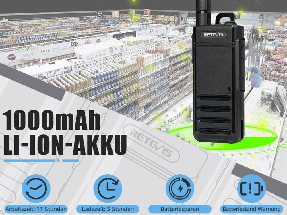 Retevis RB639P Funkgeräte mit Bluetooth-Headsets, ultraflaches Walkie Talkie, VOX, USB-C, PMR446, für Schule, Restaurant, Supermarkt
