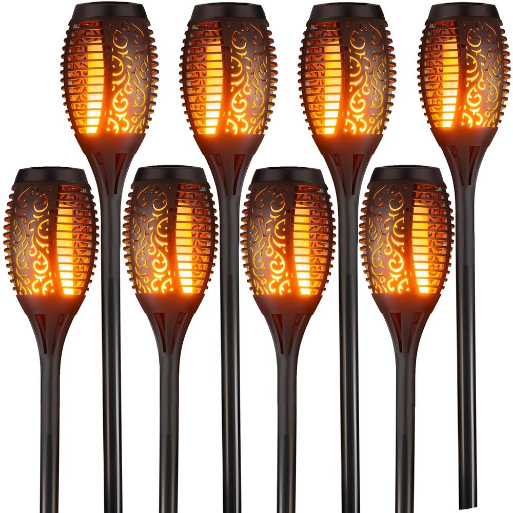 Solarleuchten Garten 8 Stück LED Solar Fackel Gartenfackeln mit Realistischer Flammeneffekt IP65 Solarlampen für Außen Garten Retoo