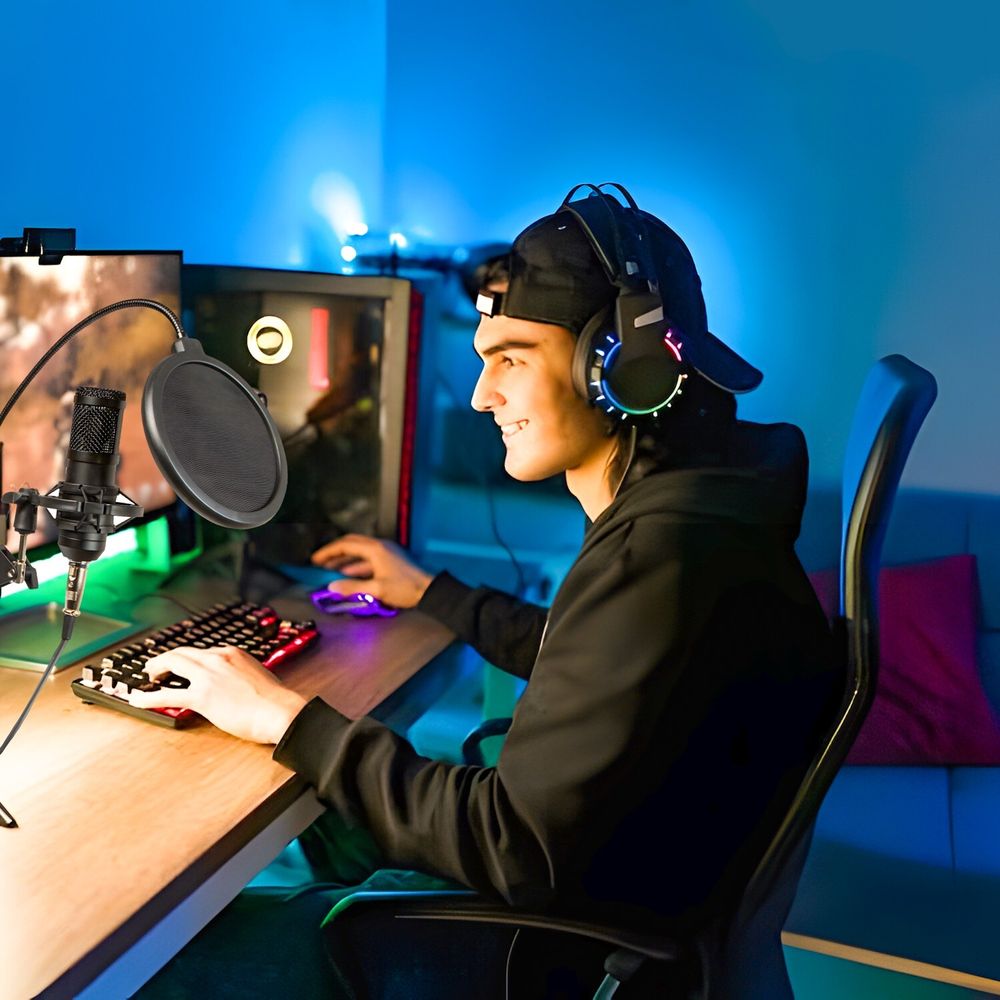 Streaming-Mikrofon Set mit Arm, Spinne & Popschutz Podcast Set, Kondensatormikrofon, Retoo