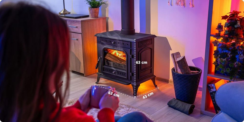 Gusseiserner Holzofen THUNDER HELIOS 10 kW Schwarz Ecodesign oberer Rauchrohranschluss Ø160 mm