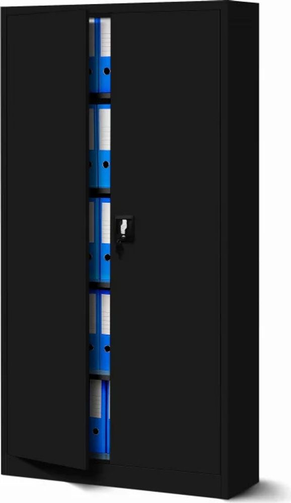 Aktenschrank Büroschrank Metallschrank Stahlschrank Werkzeugschrank Stahlblech Pulverbeschichtet Flügeltürschrank Abschließbar 195 cm x 90 cm x 40 cm Farbe: Schwarz-schwarz