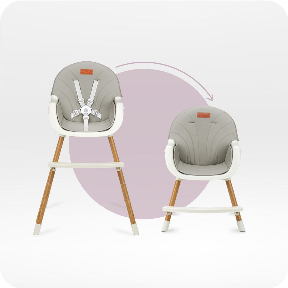 MoMi REKI – Evolutiver Baby Hochstuhl mit 2 Sitzpositionen & spülmaschinenfester Tablett, 6–36 Monate, bis 20 kg – Grau