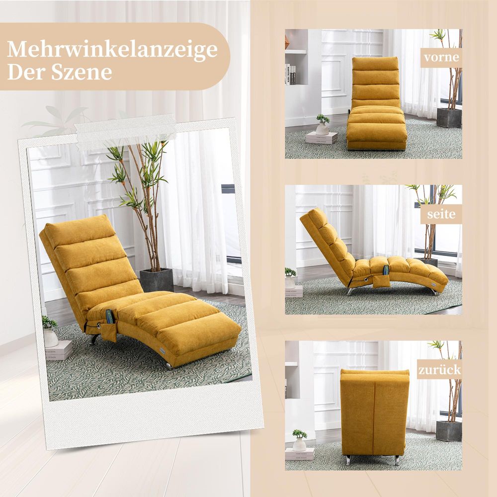 STILVORA Massagesessel mit Fernbedienung– Verstellbarer Relaxsessel mit 5 Massagefunktionen,Massage-Langsessel für Wohnzimmer,Senfgelb