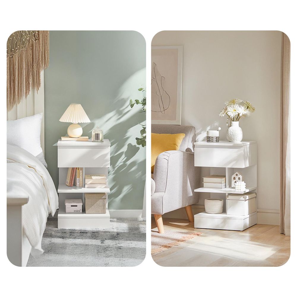 SoBuy Nachttisch schmal, Nachtschrank mit 1 Schublade und 2 Ablagen, Moderner Beistelltisch, Aufbewahrungsschrank Bedside Table B39xT39xH65 cm FBT49-W