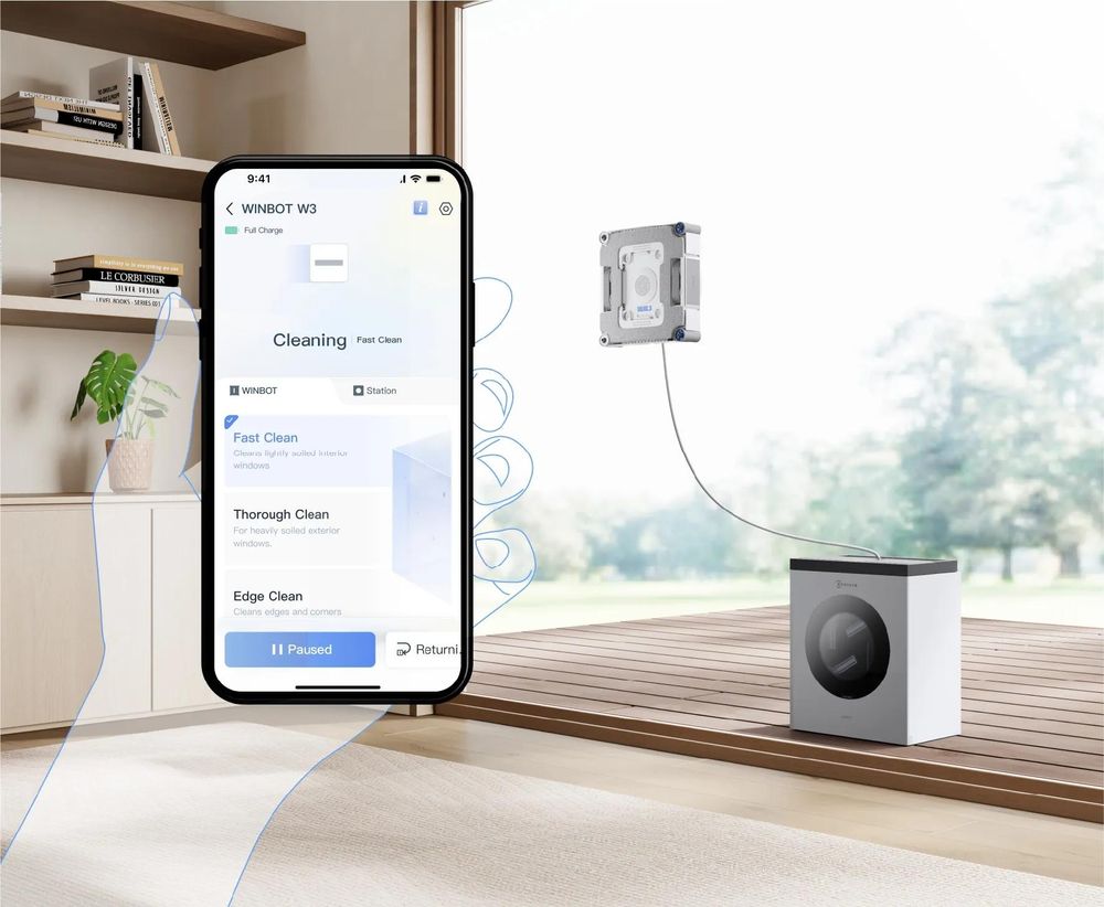 ECOVACS WINBOT W3 OMNI Fensterputzroboter mit Multifunktionsstation mit 2pcs Original Fensterreinigungsflüssigkeit, App-Steuerung