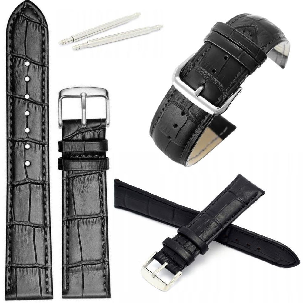 Lederarmband Für Smartwatch 22Mm Universal Schwarz + Federsteg
