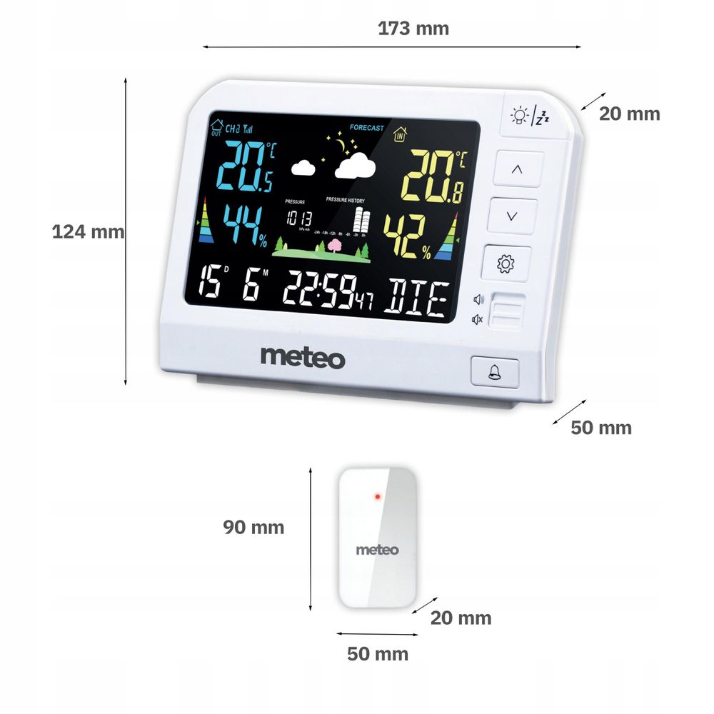 Abmessungen und Stromversorgung der METEO SP205 Wetterstation
