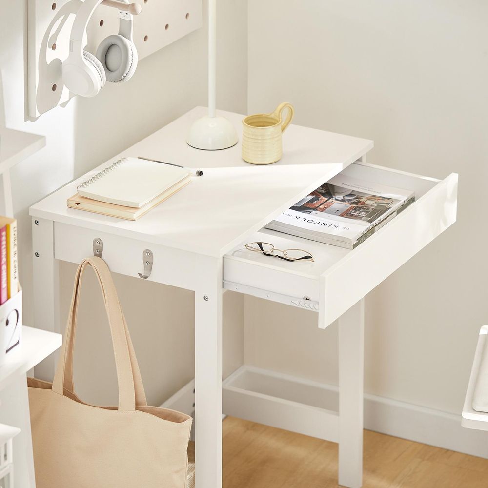 SoBuy Kompakter Schreibtisch Computertisch mit 1 Schublade und 2 Haken Kleiner Tisch Arbeitstisch PC Tisch Möbel Weiß 60x77x40cm FWT43-W