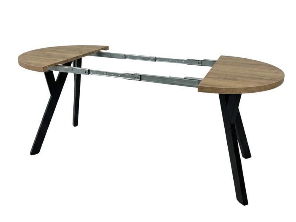Runder Ausziehbarer Tisch für Esszimmer, PERO mit einem Ring-Gestell, Loft-Stil, Skandinavische, Durchmesser: 100/200 cm, Farbe: Eiche Sonoma/Schwarz