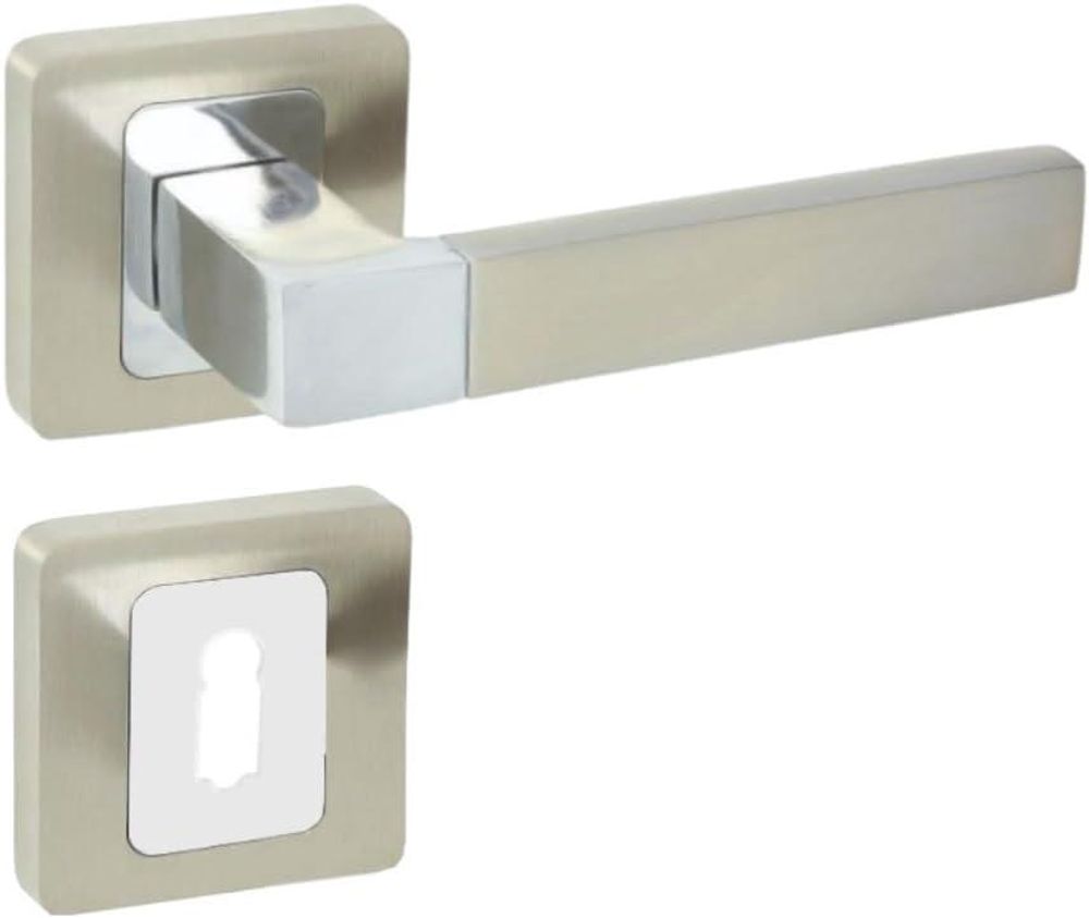 DOMINO Türgriff Drückergarnitur BB-Buntbart Set | quadratische Rosette | Türklinke für Zimmertür, Bürotür, Kellertür & Innentür | Türbeschläge aus Aluminium | Chrom/Nickel |ERIS QR M6/M9