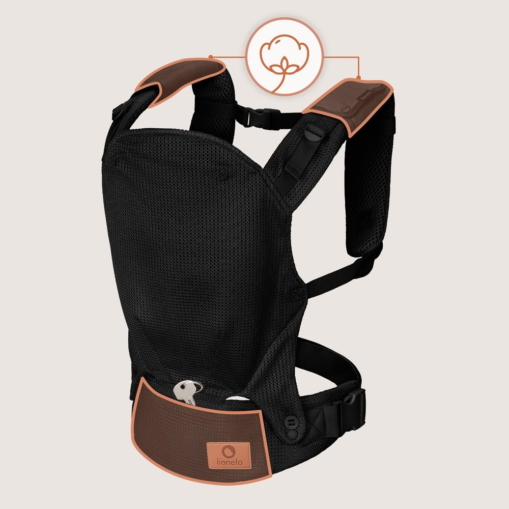 Margareet Air Ergonomische Babytrage, geeignet für Babys ab 4 Monaten bis 20 kg, 3 Tragemodi, atmungsaktives Gewebe, abnehmbare Kapuze - Schwarz
