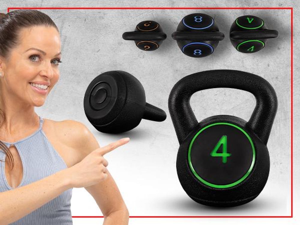 Miweba Sports Kettlebell-Set | 3-er Set - mit Ablage - 2kg, 4kg, 8kg - Ganzkörper-Workout - Schwunghantel - Widerstandsfähig - Kugelgewicht - Hantel