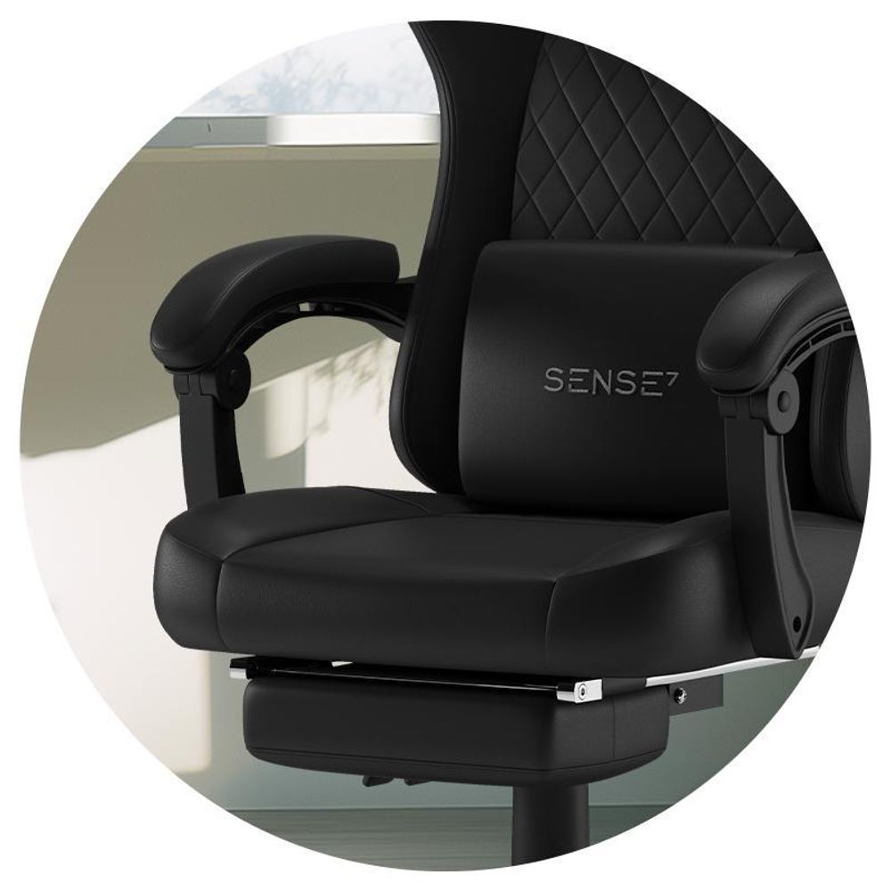SENSE7 Devon Gaming Stuhl Stoff Schwarz - Ergonomischer Bürostuhl mit Fußstütze PC Schreibtischstuhl Zockerstuhl Alcantara 120 kg