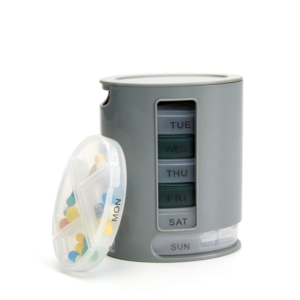 Tablettenbox 7 Tage Pillendose Medikamentendispenser Wochendispenser Tablettendispenser 4 Fächer Pillenbox Medikamenten Dosierer Medikamentenbox Grau Retoo
