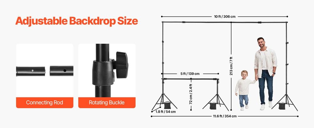 VEVOR Hintergrundständer, 10 x 10 ft verstellbarer Fotohintergrundständer-Kit, tragbarer Hintergrundständer mit 4 Querträgern, robuster Projektorleinwandständer, für Hochzeit, Foto-Video-Studio & Party, Doppelstativ-a, 213x300 cm