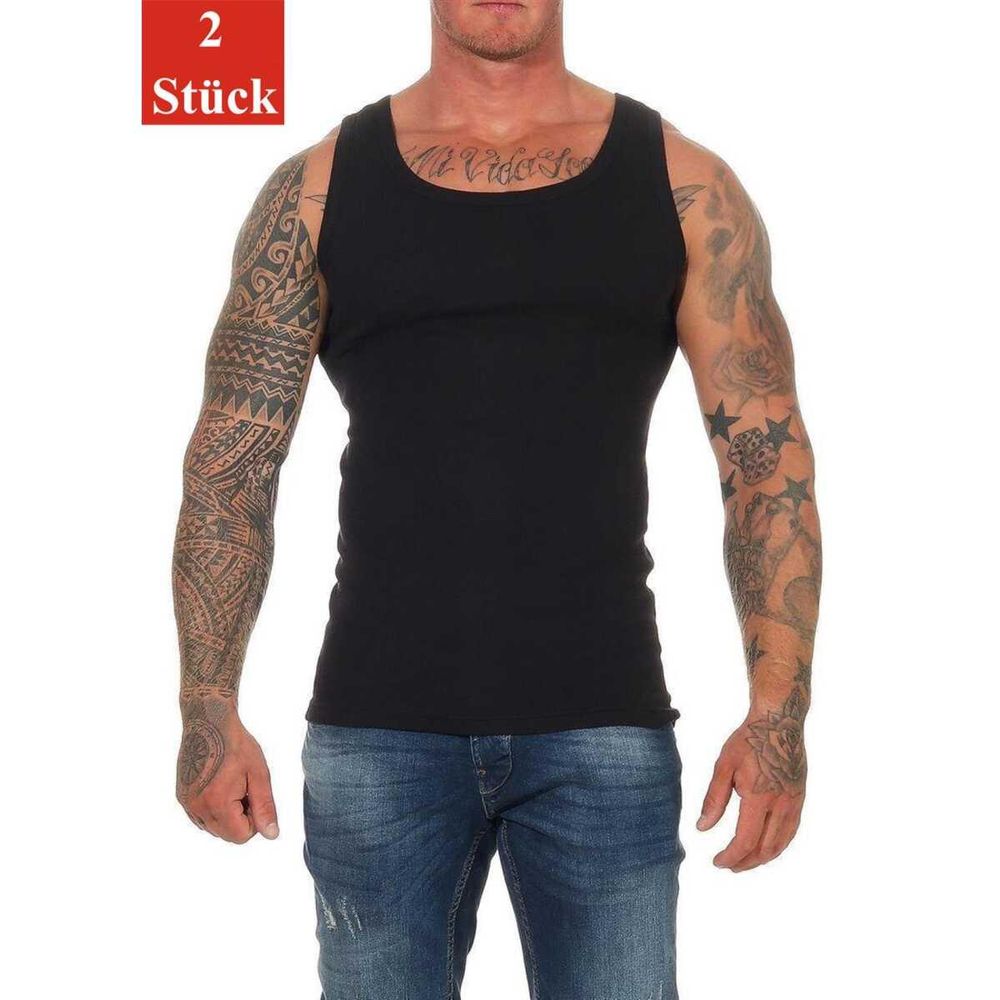 2 Stück Herren Unterhemd Männer Unterwäsche Baumwolle;  Schwarz/S