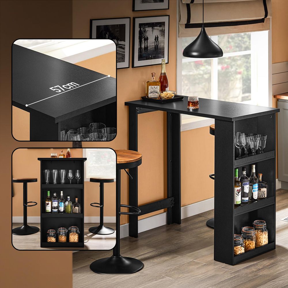 SoBuy FWT17-II-SCH Küchentheke Bartisch mit 3 Ablageflächen, Stehtisch für Kleine Räume, Hoher Tresentisch Schwarz BHT ca. 112x106x57 cm