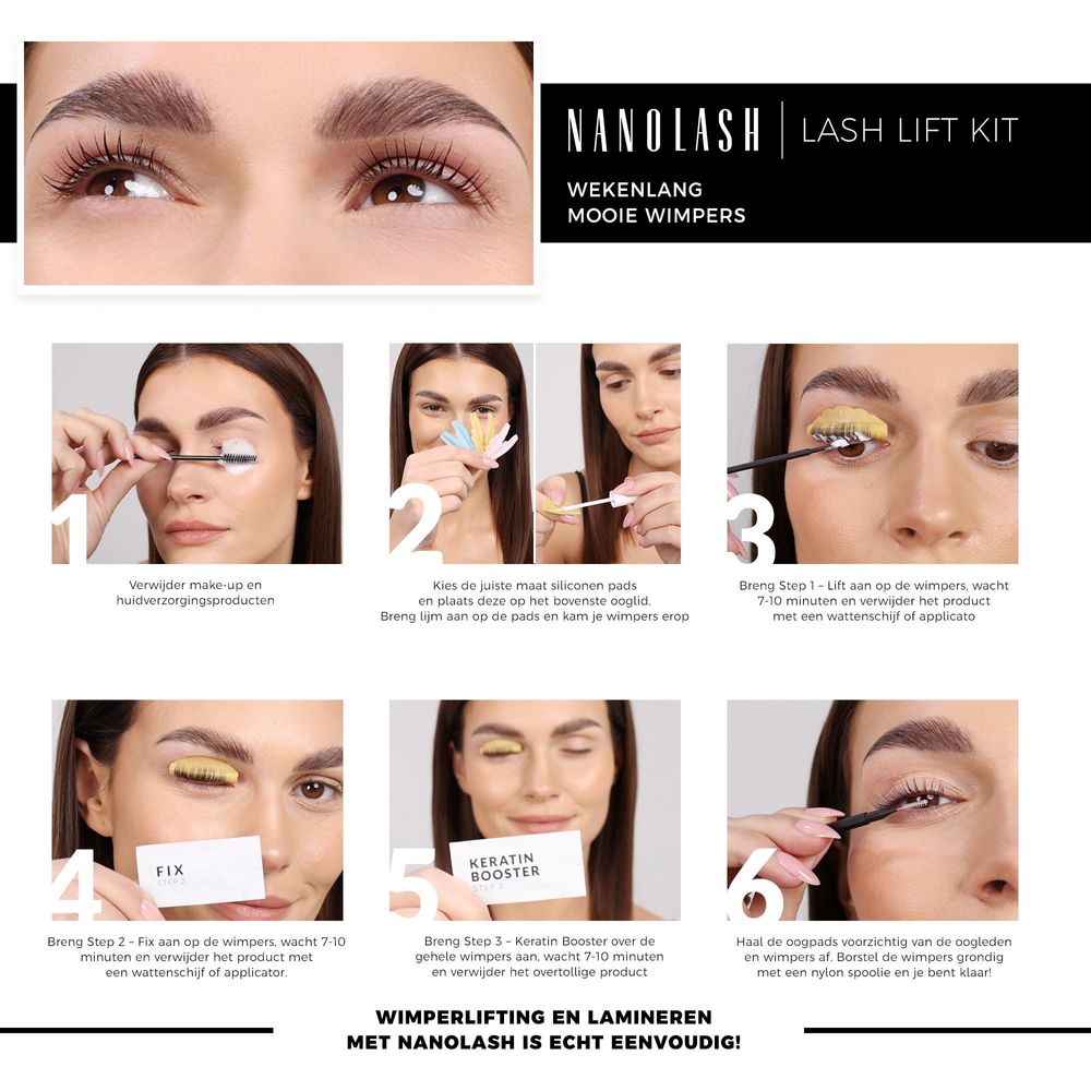 Kit voor wimperlifting en lamineren Nanolash - professionele wimperlifting set, DIY kit voor wimperlifting thuis en in de salon, wimper lifting set