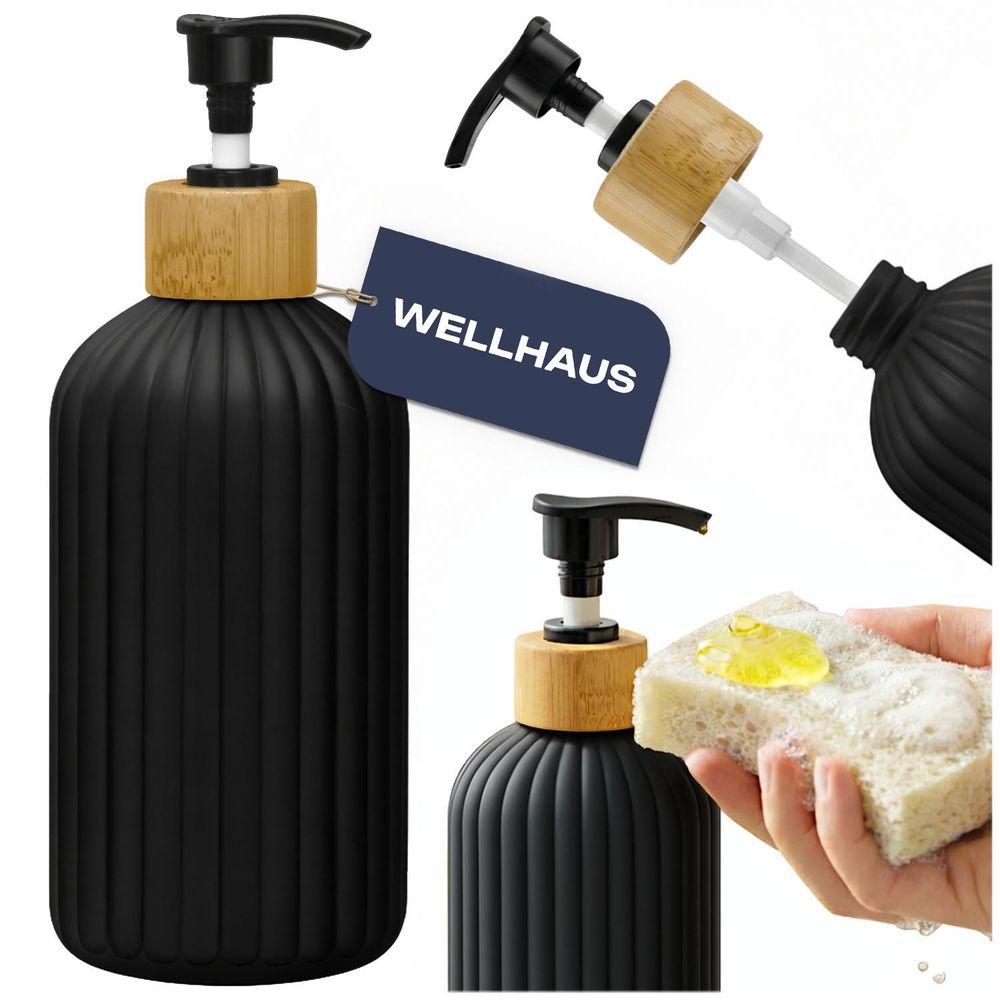 WELLHAUS Seifenspender/Shampooflasche 500ml, Schwarz, Matt