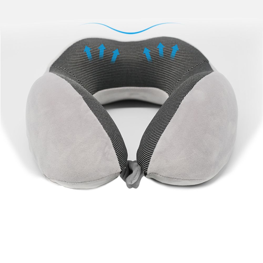 Nackenkissen aus Memory Schaum - Reisekissen für Flugzeug, Auto, Zug oder Bus - Hellgrau - Nackenhörnchen für mehr Komfort - Praktisches Travel Pillow