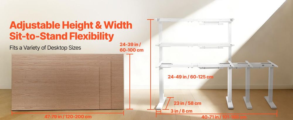 VEVOR Höhenverstellbarer Schreibtisch Gestell, Elektrisch Tischgestell bis 125kg, 3 Stufige Tischbeine mit 2 Motoren Speicherfunktion Höhenanzeige Kollisionschutz & USB, Tischständer für Büro, Weiß
