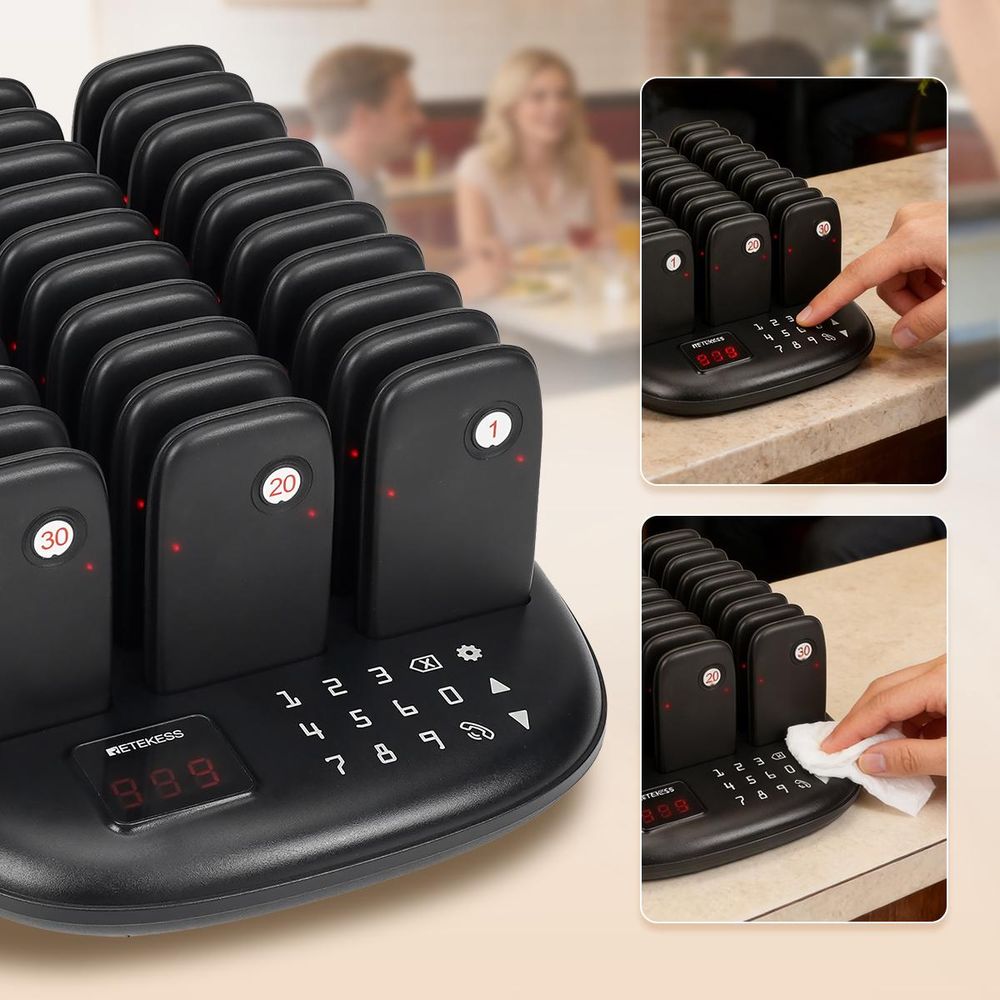 Retekess TD175P Restaurant-Pager-System, 30Pagers, 800M Pager Rufsystem, 7 Rufmod, Pager Pieper für Food Court, Café, Bar, Gastronomie,walkie talkie
