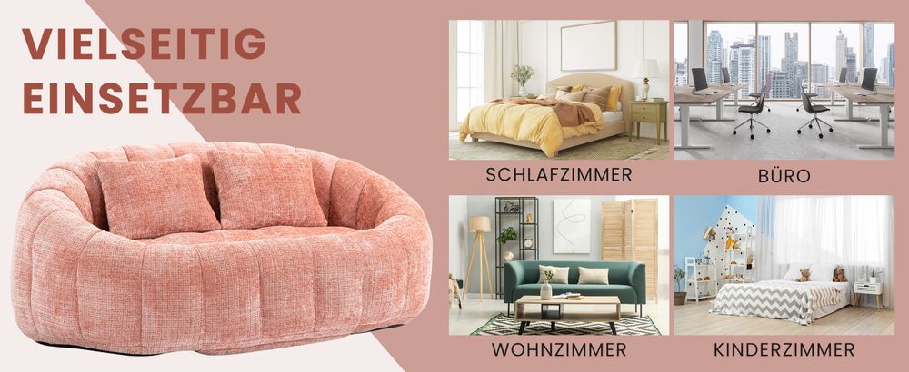 okwish Schlafsofa Sitzsack mit 2 Kissen,Relaxsessel mit dicke Polsterung,Ecksofa ,Extrabreit Lazy Sofa für Erwachsene & Kinder,Chenille-stoff,Rosa