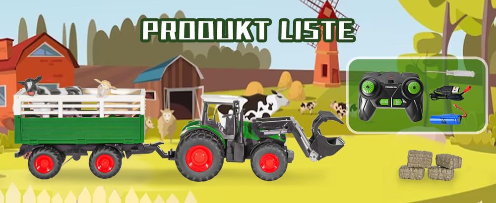Ferngesteuerter Traktor Spielzeug ab 2 3 4 5 Jahre, Kuh, Schaf und Heuballen, Traktor mit Anhänger Spielzeug Traktor ferngesteuert ab 2-5 Jahre