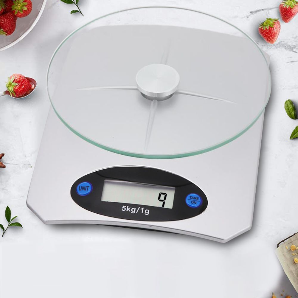 Küchenwaage Digital bis 5kg mit LCD Display Elektronische Waage Feinwaage Digitalwaage Präzision Briefwaage Haushaltswaage Tara Silber Glas Retoo