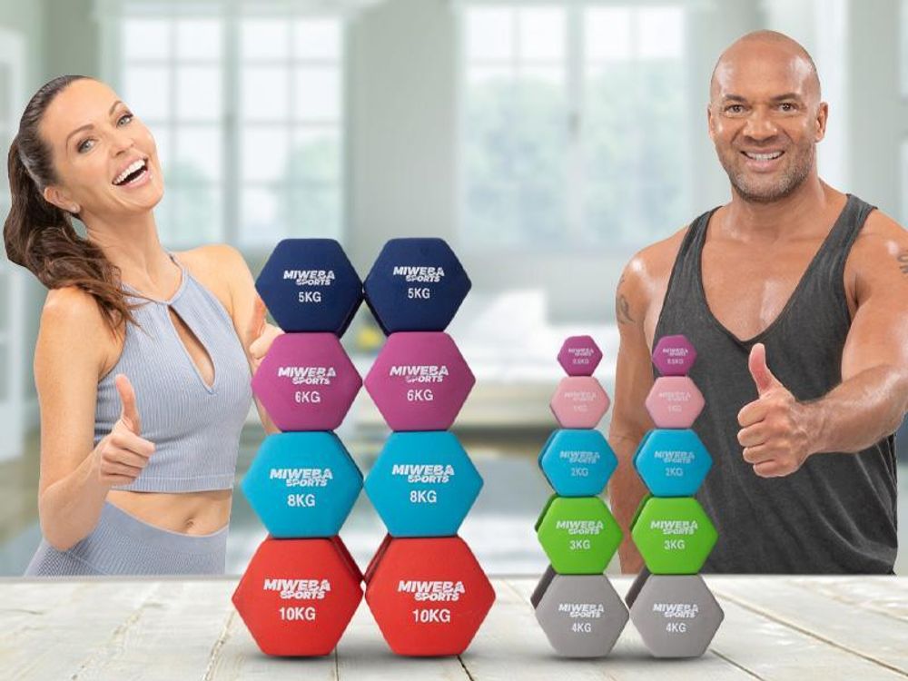 Miweba Sports Profi Neopren Hantel NKH100 | Hantelset - Kurzhanteln - Hexagon - Home Workout - Krafttraining - Anti Rutsch Oberfläche (Grün 2x 0,5 Kg)