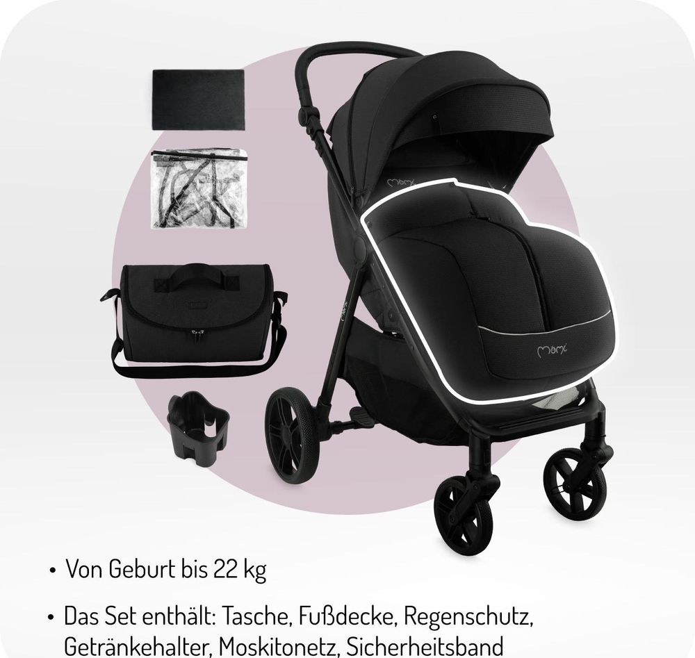 MoMi CLARA Buggy Kinderwagen bis 22 kg - Tasche, Moskitonetz, Regenschutzfolie, Becherhalter, Fußdecke