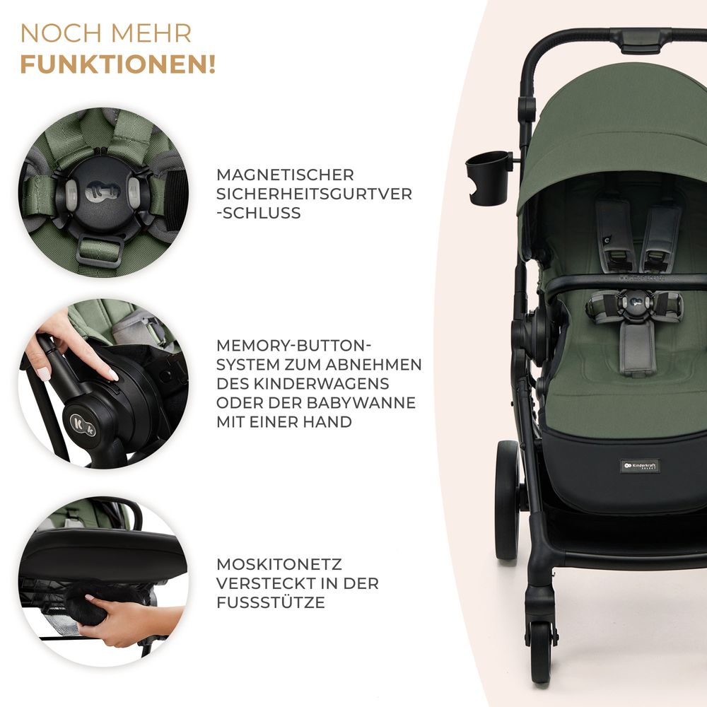 Kinderkraft YOXI - Kinderwagen bis 27 kg - leicht - wendig - pannensichere Räder - TRAVEL SYSTEM - verstellbare Rückenlehne - Grün