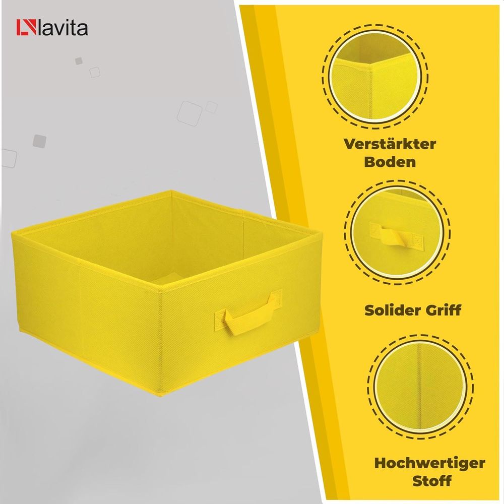 Lavita Storage Box | faltbare Aufbewahrung Boxen 31 x 31 x 15 cm | Schubladen-Organizer Box| Ordnungssysteme für Kleidung | Kleideraufbewahrung & Organisation | Gelb | 4 stück