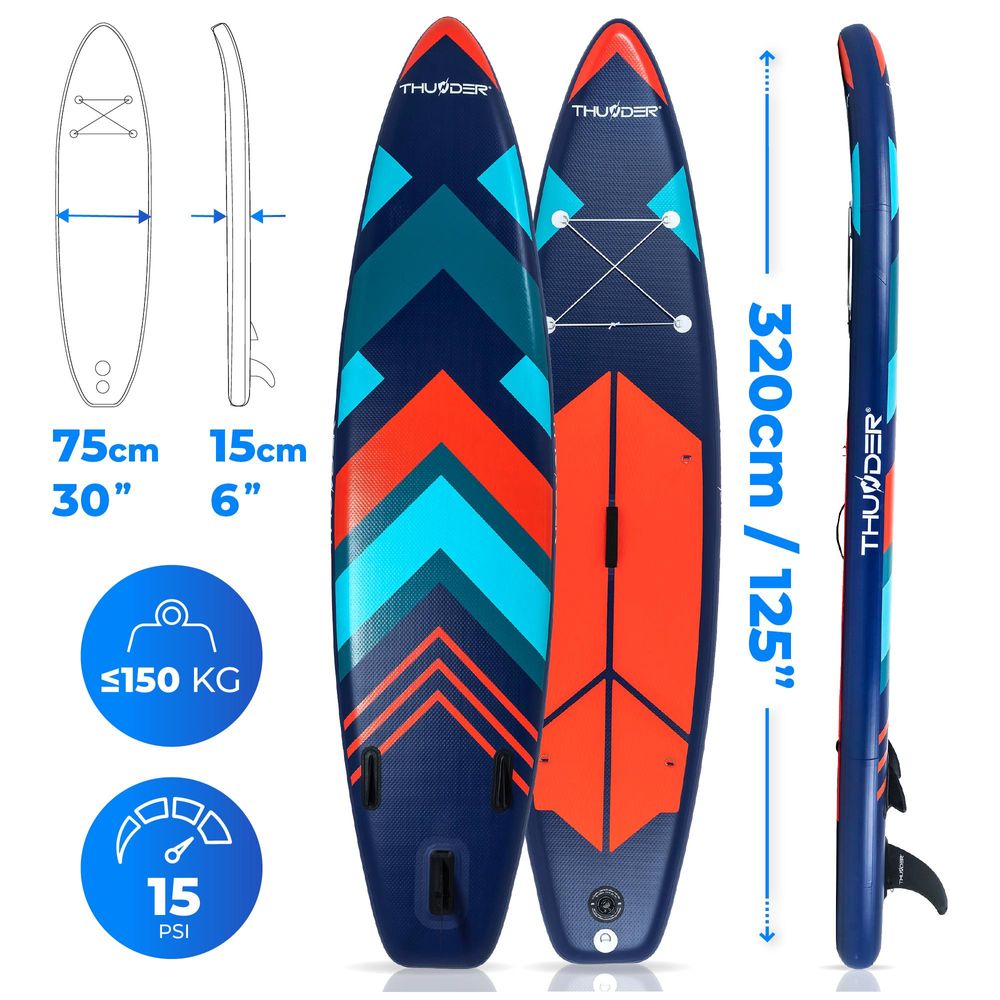 Thunder Stripes 320 Stand Up Paddle Board 320 x 75 x 15 cm Rot Blau 150 kg