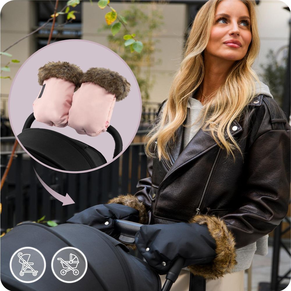MoMi SILDI – Wasserdichte Kinderwagen-Handschuhe, Einheitsgröße, mit abnehmbarem, weichem Futter – Rosa