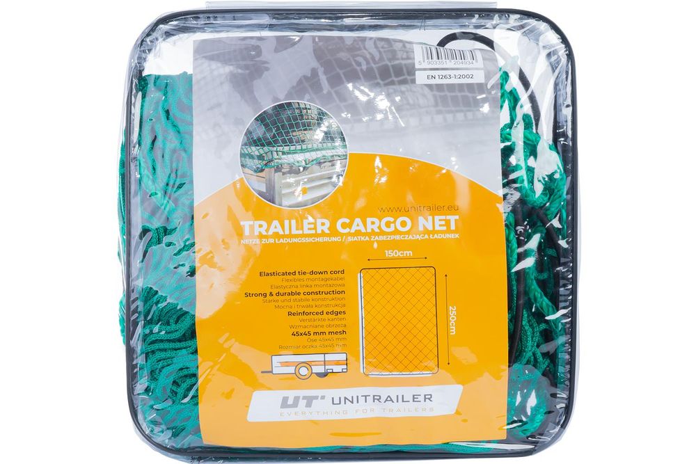 UNITRAILER Ladungssicherungsnetz 2500x1500 mm Anhängernetz mit Randkordel, Maschenweite 45x45 mm, Schutznetz