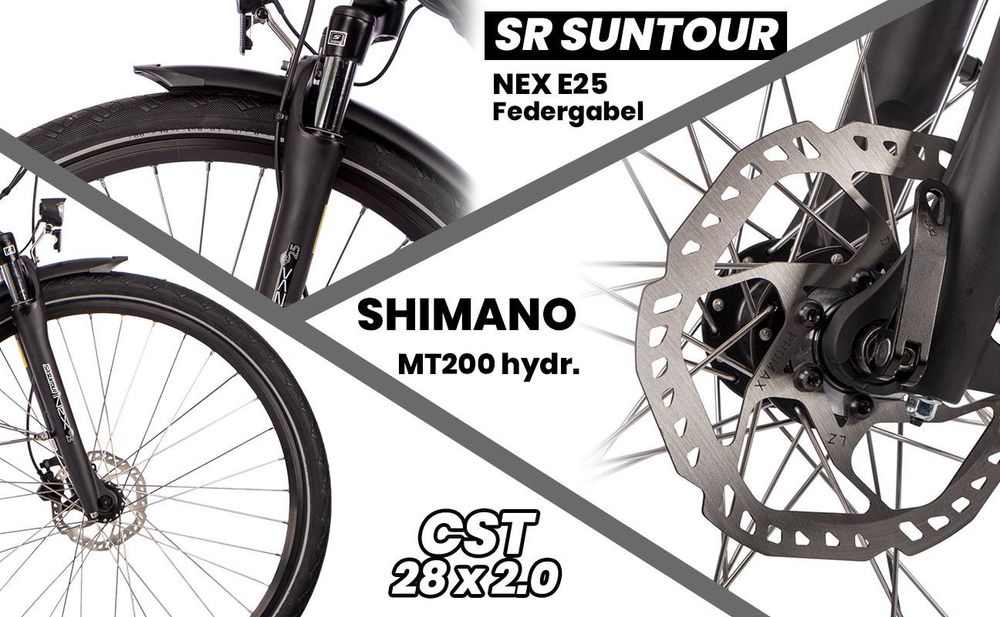 SAXXX E-Bike, DELUXE Sport Wave Tiefeinsteiger Elektrofahrrad, 418Wh integrierter Akku, Mittelmotor 250W, Shimano Alivio 9-Gang, City E-Bike