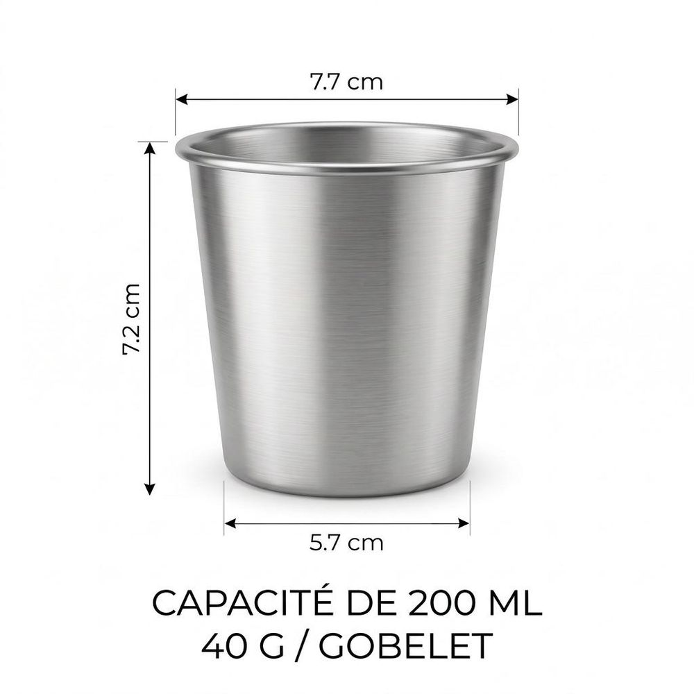Dimensions d’un gobelet en acier inoxydable de 200 ml.
