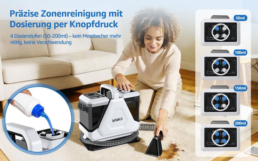 KNKA PRO 550W Polsterreiniger Gerät, Teppichreiniger für Alltägliche Flecken & Verschmutzungen, Waschsauger, Nasssauger für Teppiche, Polster & Auto