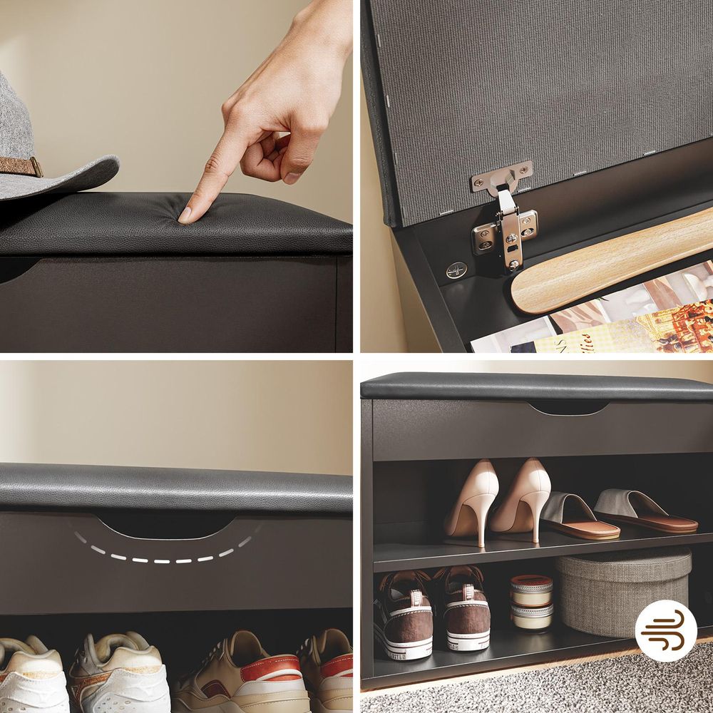 SoBuy Schuhbank mit Sitzfläche Schuhregal mit Sitzbank Schuhbank mit Stauraum 3-in-1 für Kleine Wohnungen Eingangsbereich Flur Schlafzimmer FSR25-SCH