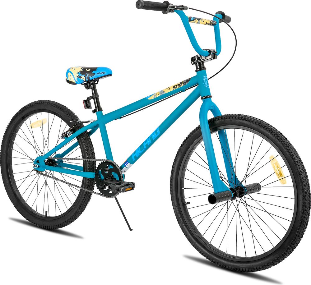HILAND Freestyle 24 Zoll BMX, Kinderfahrrad mit 2 Stahl Pegs, Freilauf, Jugendliche für Jungen und Mädchen ab 7 8 9 10 Jahre, Blau