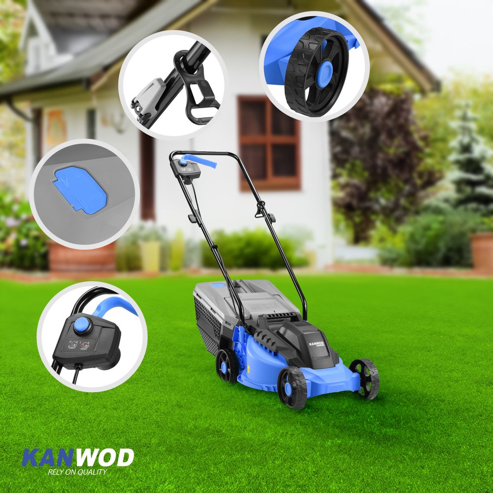 Kanwod elektro Rasenmäher 1200 W mit 32 cm Schnittbreite, 30 L Korb, 3-stufige Schnitthöhenverstellung 30/50/70mm, für Rasenflächen bis 500 m²