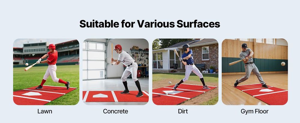 VEVOR Baseball Schlagmatte, 366x183cm Schlagkäfigmatte, Schlagbox Rasenmatten, Softball Schlagtraining Equipment mit Home Plate und farbechtem Rasen, tragbare Trainingshilfe für drinnen und draußen, Rot, 300x116 cm-Rot