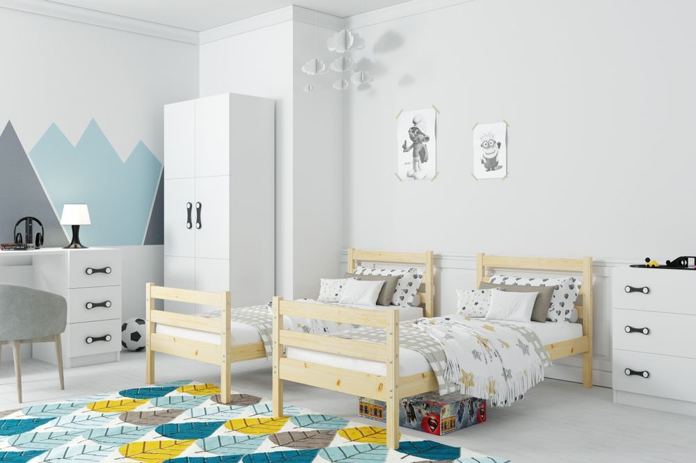 Interbeds Etagenbett Eryk aus Kiefernholz roh, 190 x 90 cm, mit Leiter und Lattenrost