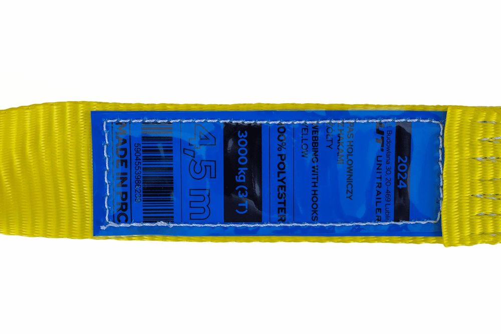 Tažné lano s háky Tažný popruh 4,5m/50mm/3t žlutý