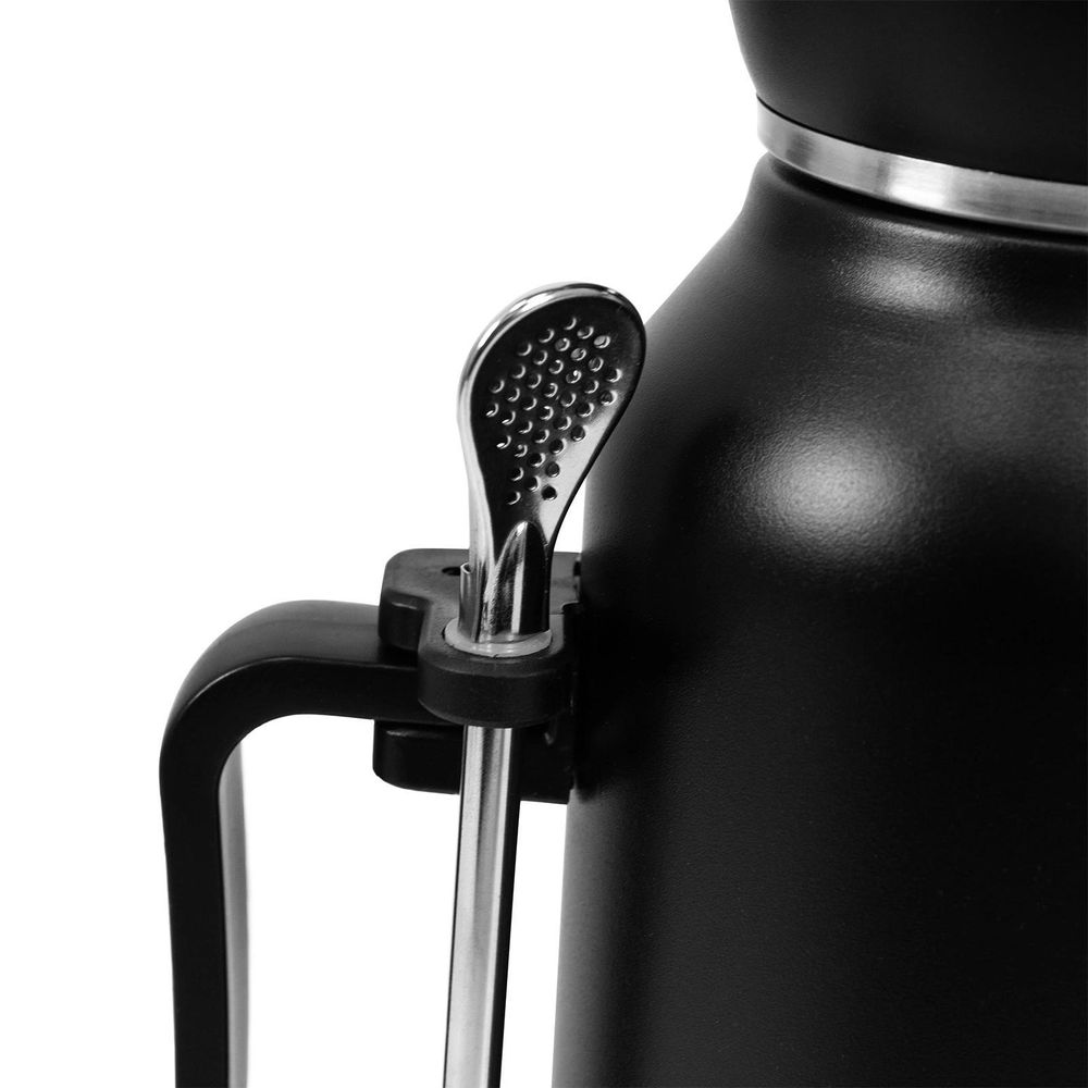 Cebador - Thermoskanne YerbaGo 1,3l - 3-in-1 Thermos, Mate Becher, Bombilla - Edelstahl Schwarz - Vakuumisolierung - Doppelwandig, Temperaturhaltend