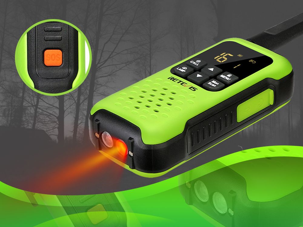 Retevis RT649P Walkie Talkie Wiederaufladbar, Wasserdichter IP67-Schwimmer, PMR 446, 16 Kanäle Lizenzfrei, LED-Taschenlampe, CTCSS/DCS VOX, Walkie Talkie-Headset für Rettung(2 Paar, Grün)