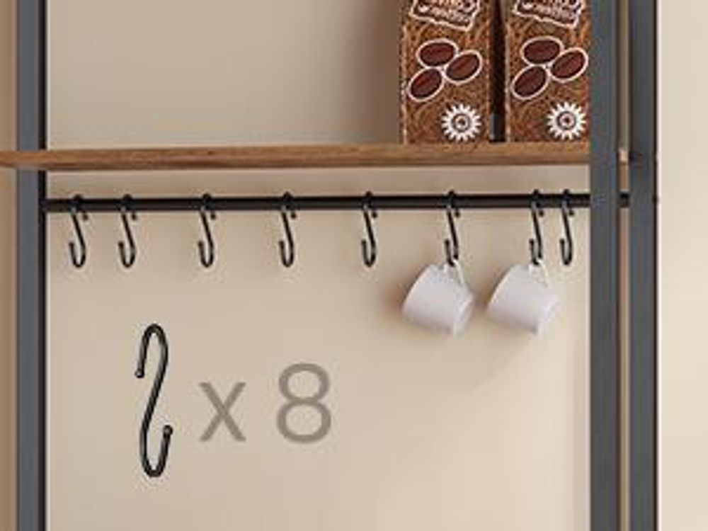 Küchenregal mit Steckdosen, Küchenschrank, 40 x 80 x 170 cm, Standregal mit 8 Haken, braun-schwarz